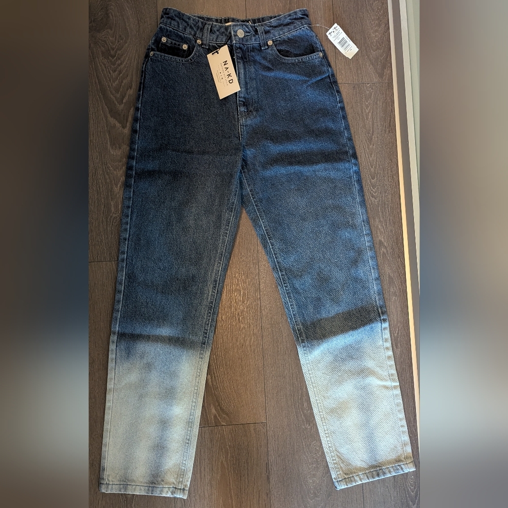 NA-KD NWT Dip Dye Ombré High Waisted Blue Jeans